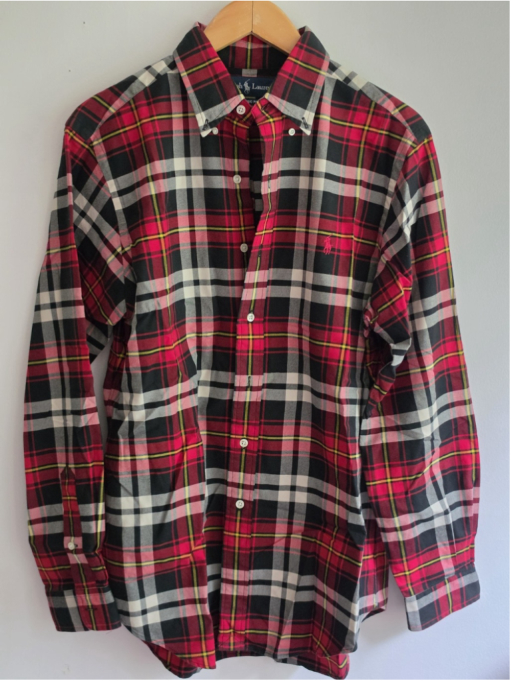 Polo Ralph Lauren Classic Fit Plaid Button Down Shirt Red Black White M Cotton